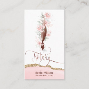 Notary Loan Signing Agent Modern Rose Gold Floral  Business Card