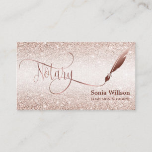 Notary Loan Signing Agent Modern Rose Gold Glitter Business Card