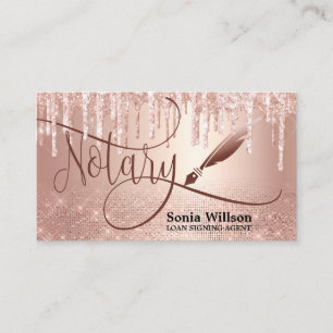 Notary Loan Signing Agent Modern Rose Gold Glitter Business Card
