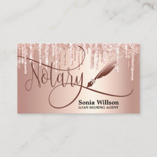 Notary Loan Signing Agent Modern Rose Gold Glitter Business Card