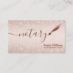Notary Loan Signing Agent Modern Rose Gold Glitter Business Card