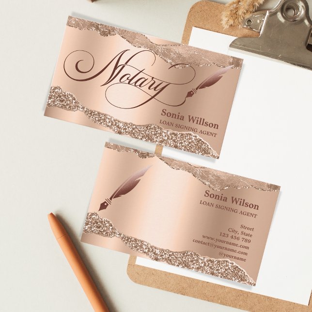 Notary Loan Signing Agent Modern Rose Gold Tear Business Card (Creator Uploaded)