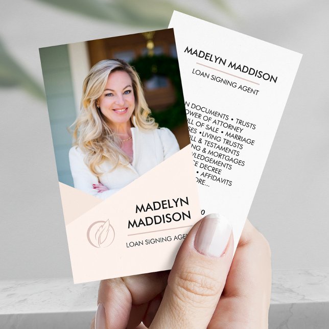 Notary Loan Signing Agent Modern Rose Photo Business Card (Creator Uploaded)