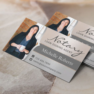 Notary Loan Signing Agent Modern Silver Photo Business Card