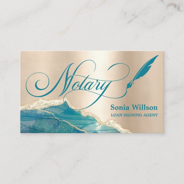 Notary Loan Signing Agent Modern Teal Agate  Business Card (Front)