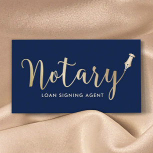 Notary Loan Signing Agent Navy Blue & Gold  Business Card