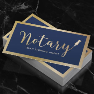 Notary Loan Signing Agent Navy & Gold Photo Business Card