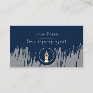 Notary Loan Signing Agent Nib Grey Gold Writer Business Card