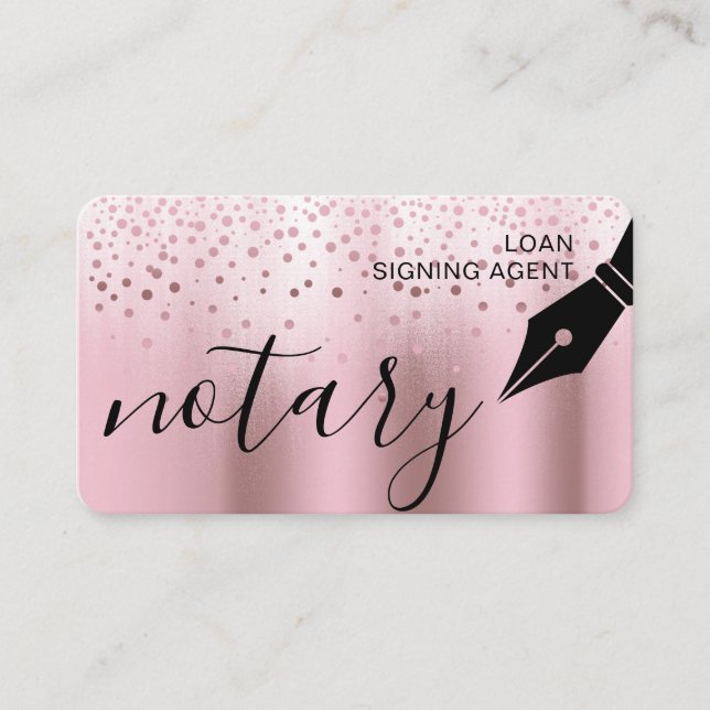 Notary Loan Signing Agent Nib Logo Tax Rose Gold Business Card (Front)
