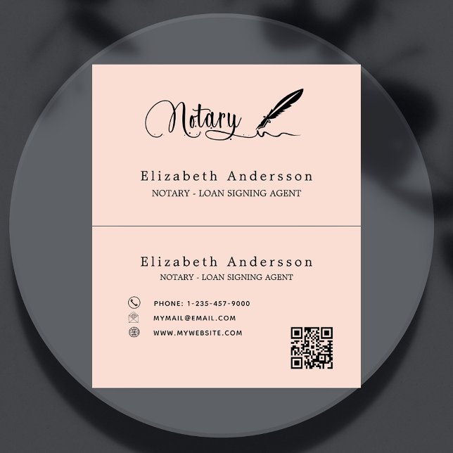 Notary loan signing agent peach QR code Business Card (Creator Uploaded)