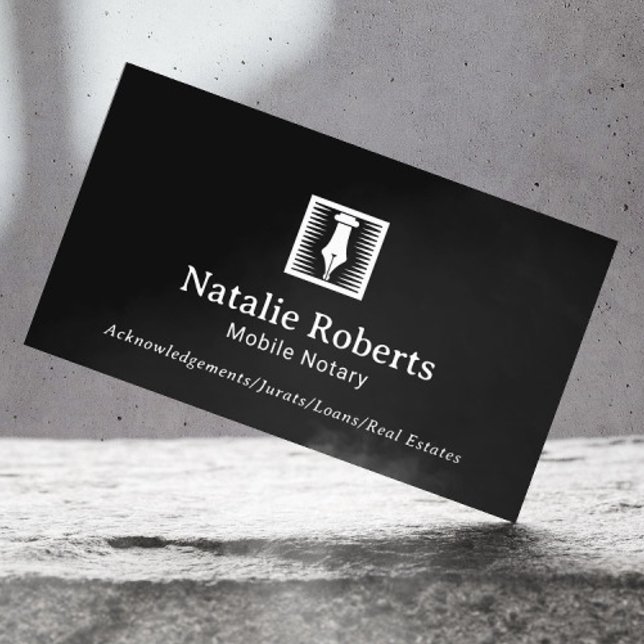 Notary Loan Signing Agent Pen Nib Logo Plain Black Business Card (Creator Uploaded)
