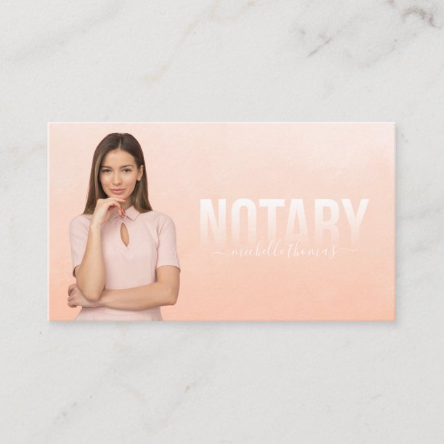 Notary Loan Signing Agent Professional Pink Photo Business Card (Front)
