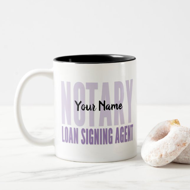 Notary Loan Signing Agent Purple Font Customised Two-Tone Coffee Mug (With Donut)
