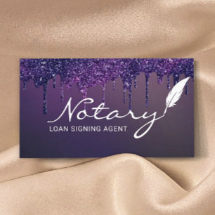 Notary Loan Signing Agent Purple Glitter Drips Business Card