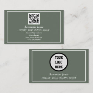 Notary Loan Signing Agent QR Code Sage Green Business Card