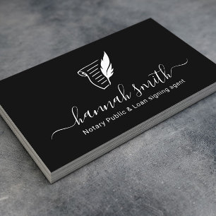 Notary Loan Signing Agent Quill Logo Black Business Card