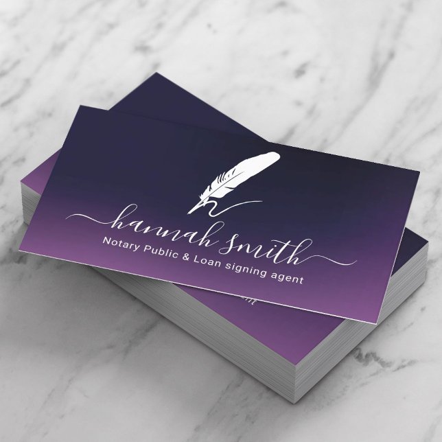 Notary Loan Signing Agent Quill Logo Classy Purple Business Card (Creator Uploaded)