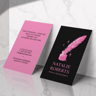 Notary Loan Signing Agent Quill Modern Black Pink Business Card