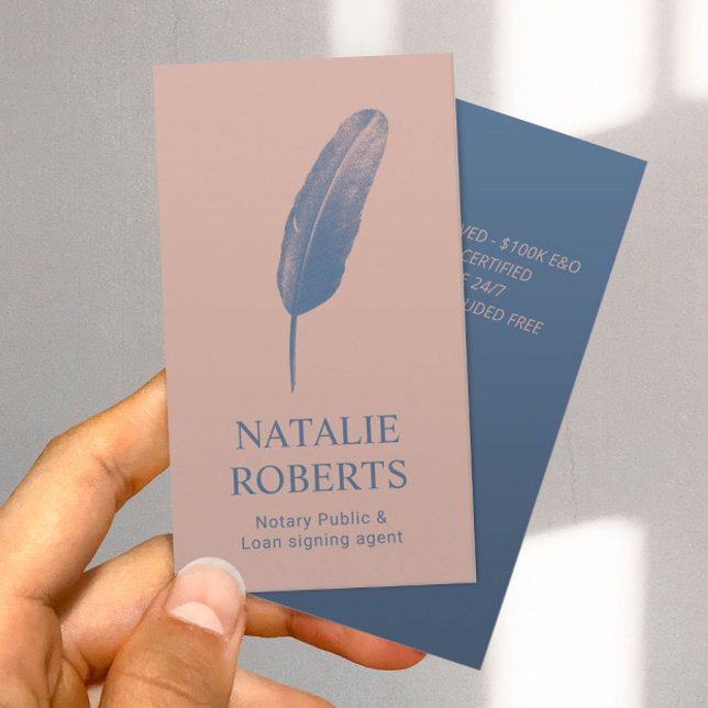 Notary Loan Signing Agent Quill Pen Dusty Rose Business Card (Creator Uploaded)