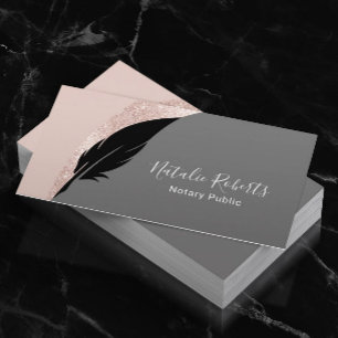 Notary Loan Signing Agent Quill Pen Rose Gold Business Card