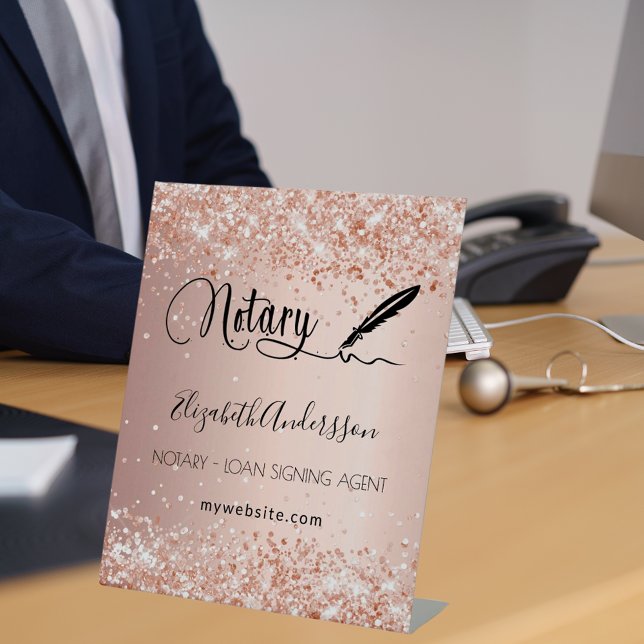 Notary loan signing agent rose gold blush pedestal sign (Creator Uploaded)