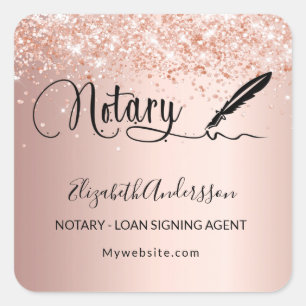 Notary loan signing agent rose gold blush square sticker