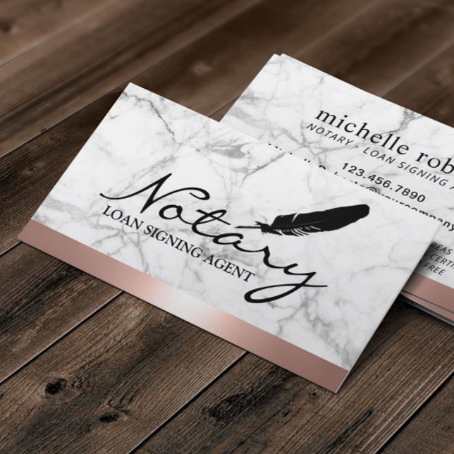 Notary Loan Signing Agent Rose Gold Border Marble Business Card (Creator Uploaded)