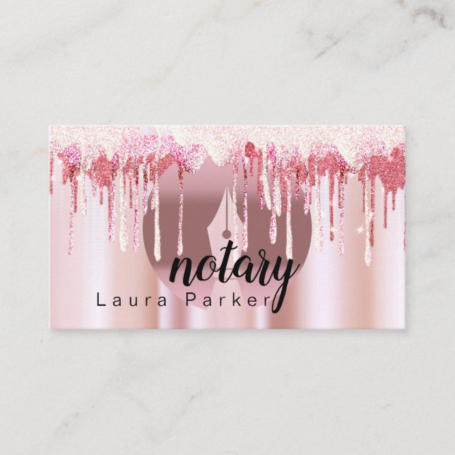 Notary Loan Signing Agent Rose Gold Dripping Business Card (Front)