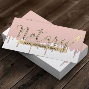 Notary Loan Signing Agent Rose Gold Dripping Business Card