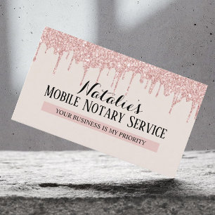 Notary Loan Signing Agent Rose Gold Drips Business Card
