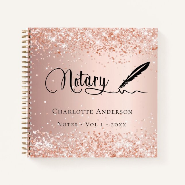 Notary loan signing agent rose gold pen notebook (Front)