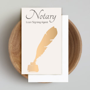 Notary Loan Signing Agent Rose Gold Quill Business Card