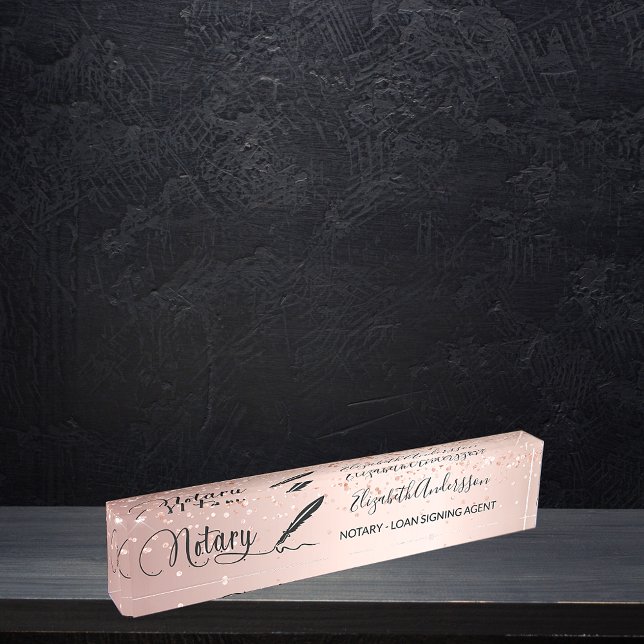 Notary loan signing agent rose gold script nameplate (Creator Uploaded)