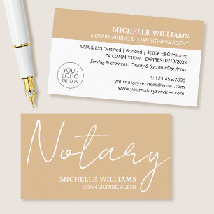Notary Loan Signing Agent Script Logo Gold Business Card