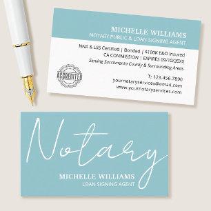 Notary Loan Signing Agent Script Logo Turquoise Business Card