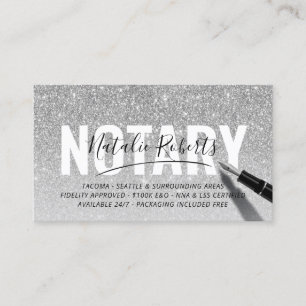 Notary Loan Signing Agent Silver Glitter Signature Business Card