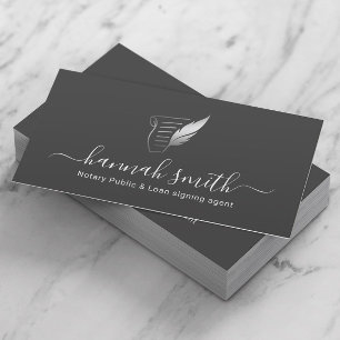 Notary Loan Signing Agent Silver Quill Logo Grey Business Card