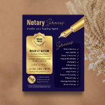 Notary Loan Signing Agent Stamp Navy & Gold Logo Flyer<br><div class="desc">Professional navy & gold notary public flyer with space for your logo, services, contact details and custom notary badge / stamp. This modern navy blue and faux gold loan signing agent marketing flyer features fully editable text and layout. Use this mobile notary flyer design to promote your notary public and...</div>