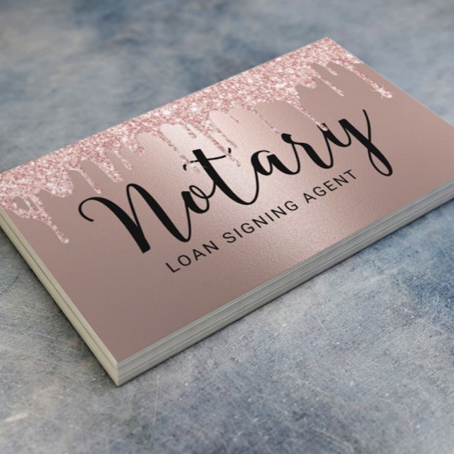 Notary Loan Signing Agent Trendy Rose Gold Drips Business Card (Creator Uploaded)
