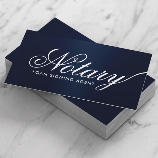 Notary Loan Signing Agent Typography Navy Blue Business Card (Creator Uploaded)
