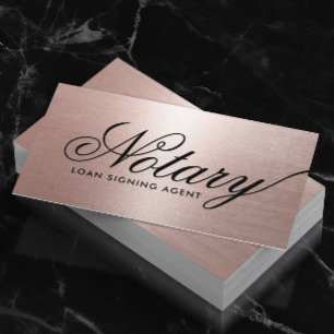 Notary Loan Signing Agent Typography Rose Gold Business Card