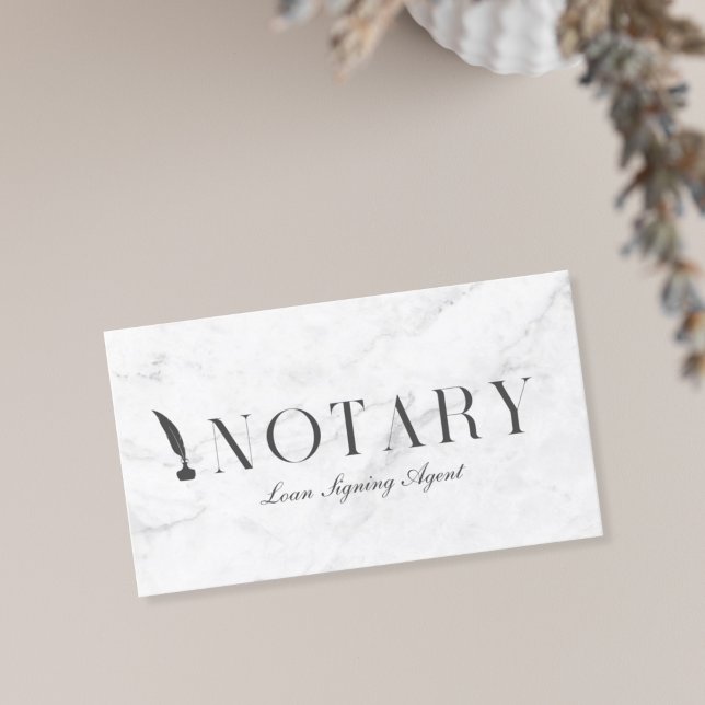 Notary Loan Signing Agent White Marble Business Card (Creator Uploaded)