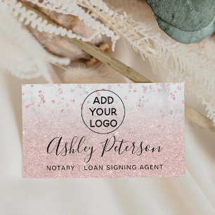 Notary logo confetti marble rose gold glitter business card