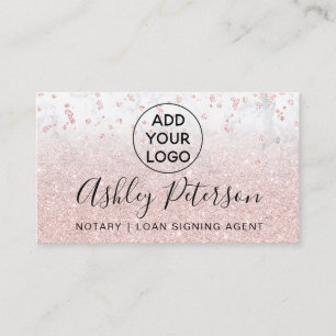 Notary logo confetti marble rose gold glitter business card