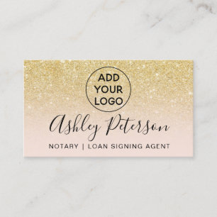 Notary logo typography blush chic gold glitter business card