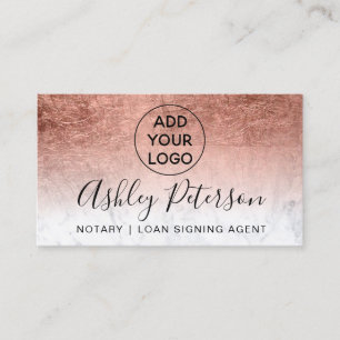 Notary logo typography marble rose gold foil business card