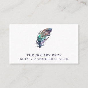 Notary Public Apostille Service Watercolor Feather Business Card