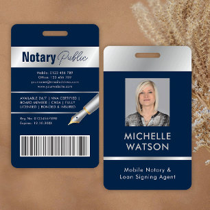 Notary Public Attorney Emplee Photo Navy & Silver ID Badge