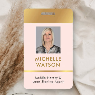 Notary Public Attorney Pink & Gold Staff Photo ID Badge