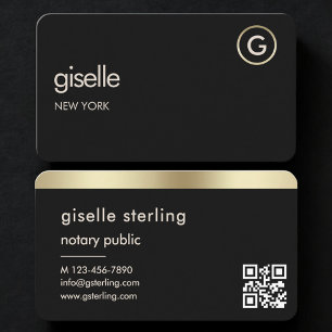 Notary Public Black Gold QR Code Business Card